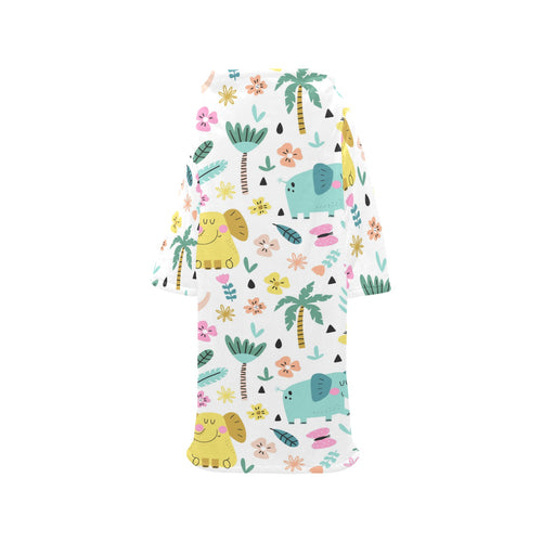 Cute elephants palm tree flower butterfly pattern Blanket Robe with Sleeves