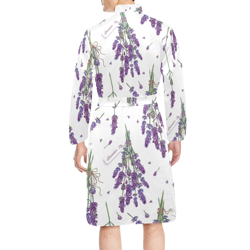 lavender flower design pattern Men's Long Sleeve Belted Night Robe