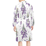 lavender flower design pattern Men's Long Sleeve Belted Night Robe