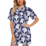 Alien Pattern Print Design 01 Women's V-Neck Short Pajama Set