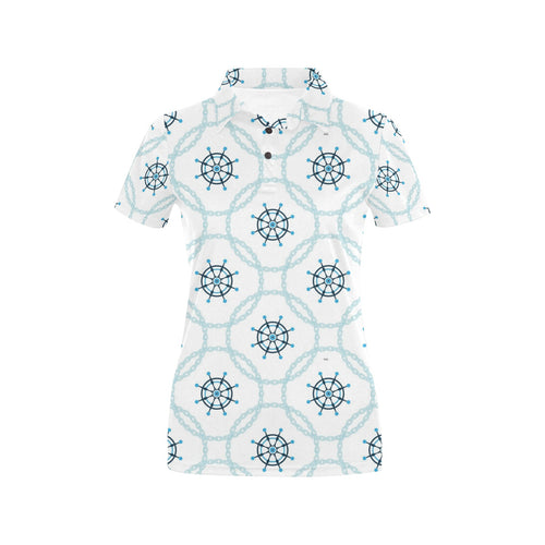 nautical steering wheel chain Women's All Over Print Polo Shirt