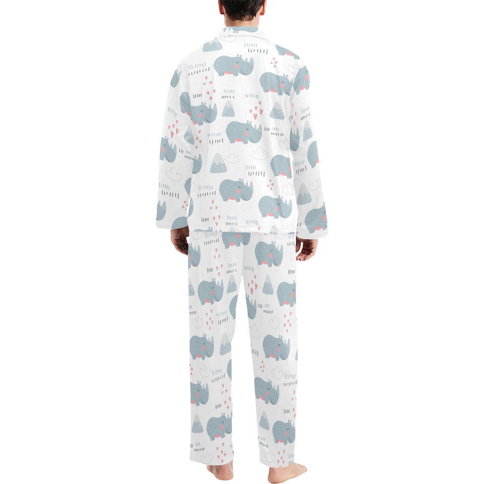 cute rhino heart pattern Men's Long Pajama Set
