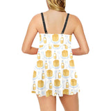 Pancake Pattern Print Design 05 Chest Sexy Pleated Two Piece Swim Dress