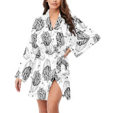 Hand drawn french fries pattern Women's Long Sleeve Belted Night Robe