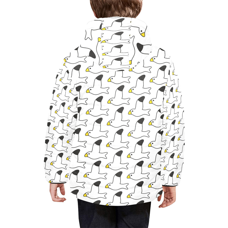 Seagull Pattern Print Design 05 Kids' Boys' Girls' Padded Hooded Jacket