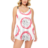 Hand drawn dragon fruit Chest Sexy Pleated Two Piece Swim Dress
