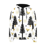 Christmas tree holly snow star pattern Men's Padded Hooded Jacket