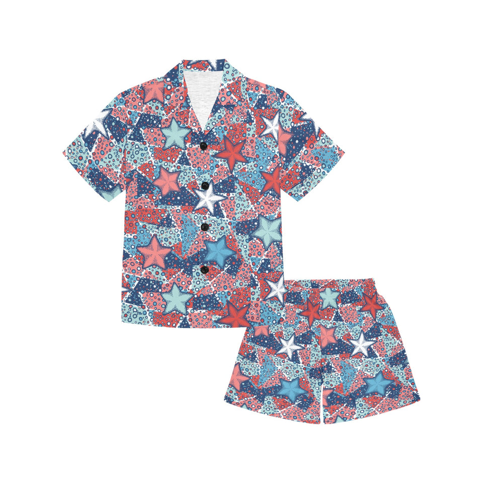 Hand drawn colorful starfish Kids' Boys' Girls' V-Neck Short Pajama Set