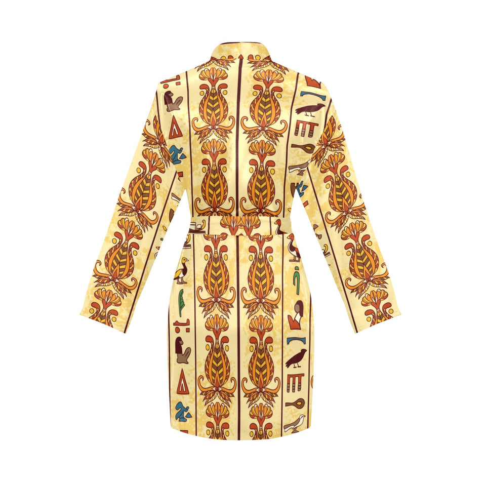 Egypt Hieroglyphics Pattern Print Design 04 Women's Long Sleeve Belted Night Robe