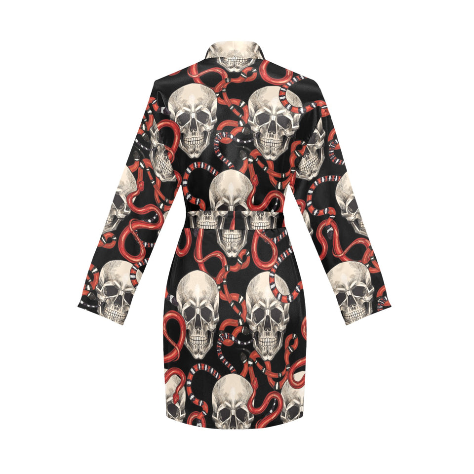 Red snake skull pattern Women's Long Sleeve Belted Night Robe
