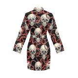 Red snake skull pattern Women's Long Sleeve Belted Night Robe