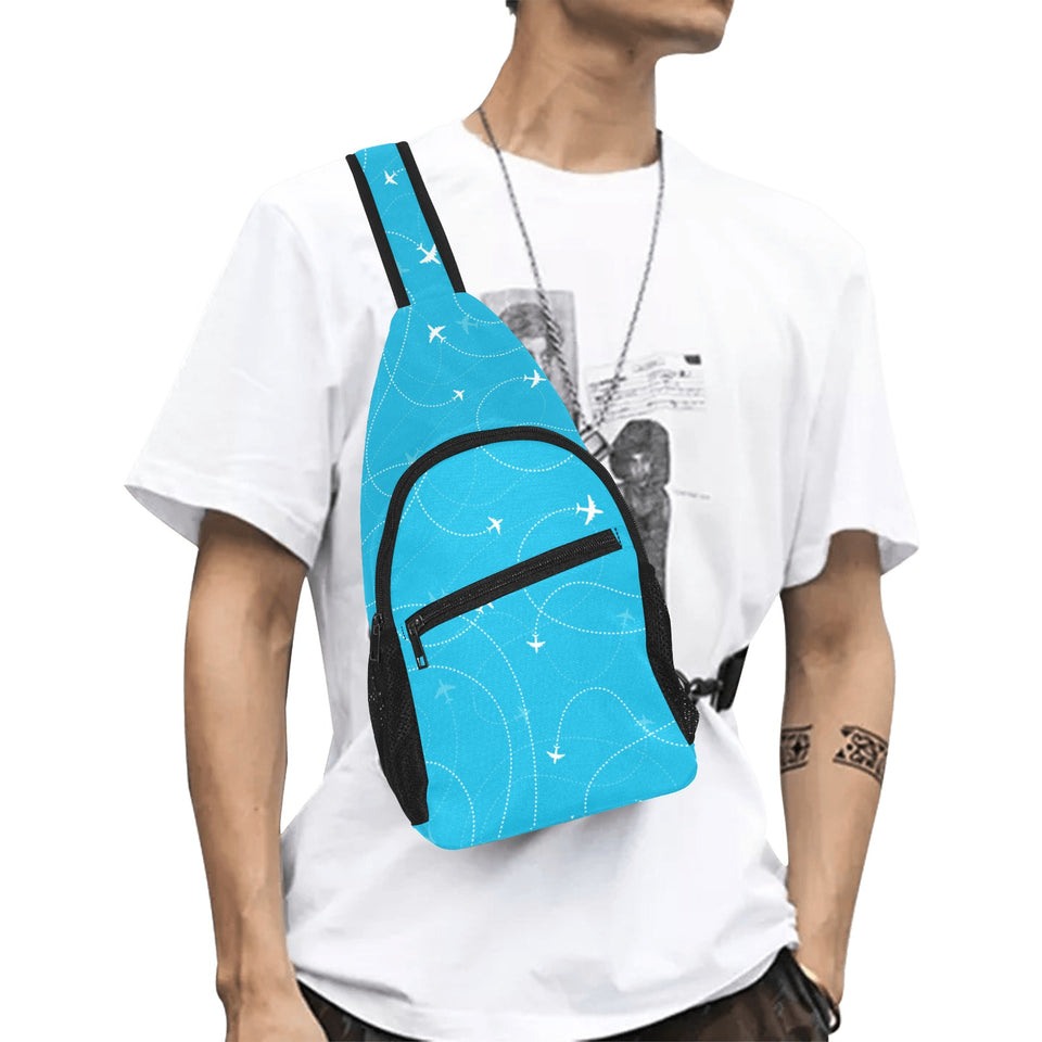 Airplane destinations blue background All Over Print Chest Bag