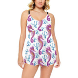 Purple seahorse blue coral pattern Chest Sexy Pleated Two Piece Swim Dress