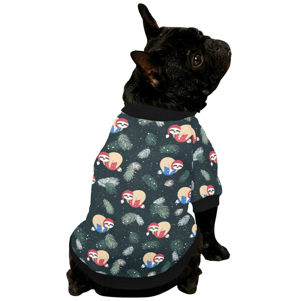 Cute sloths sleeping christmas ball santa hat patt All Over Print Pet Dog Round Neck Fuzzy Shirt