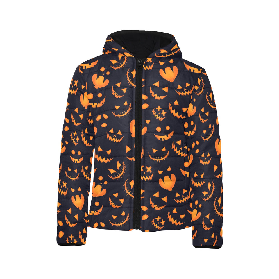Halloween pattern Pumpkin background Kids' Boys' Girls' Padded Hooded Jacket