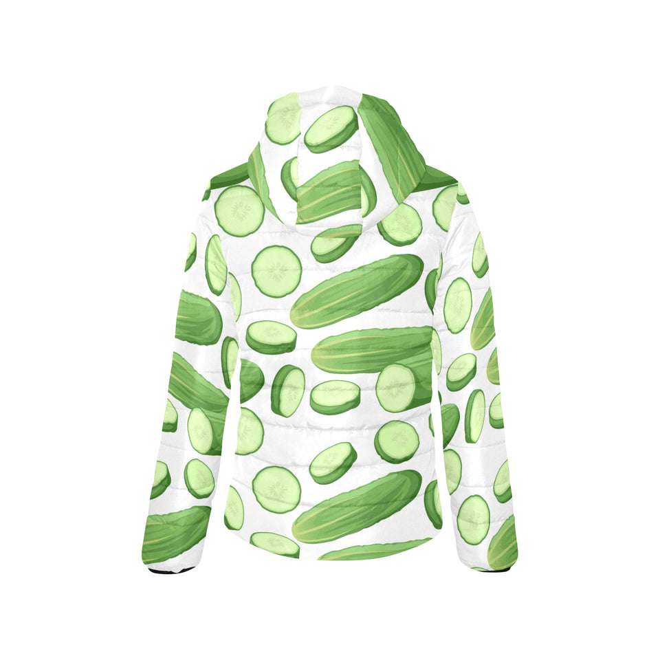 cucumber whole slices pattern Women's Padded Hooded Jacket