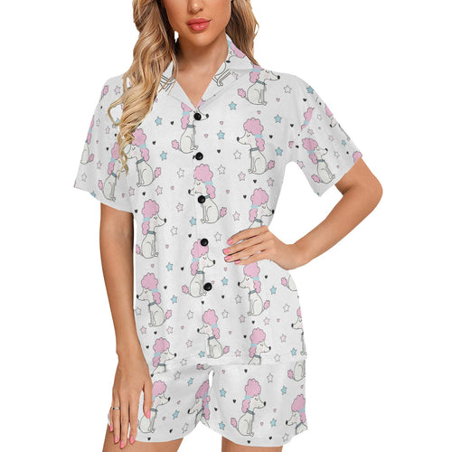 Cute poodle dog star pattern Women's V-Neck Short Pajama Set