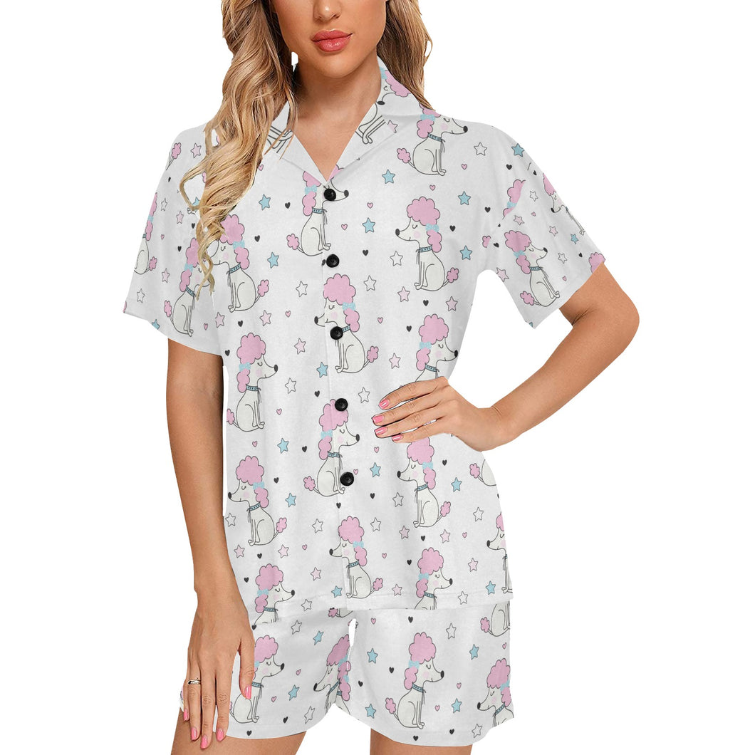 Cute poodle dog star pattern Women's V-Neck Short Pajama Set