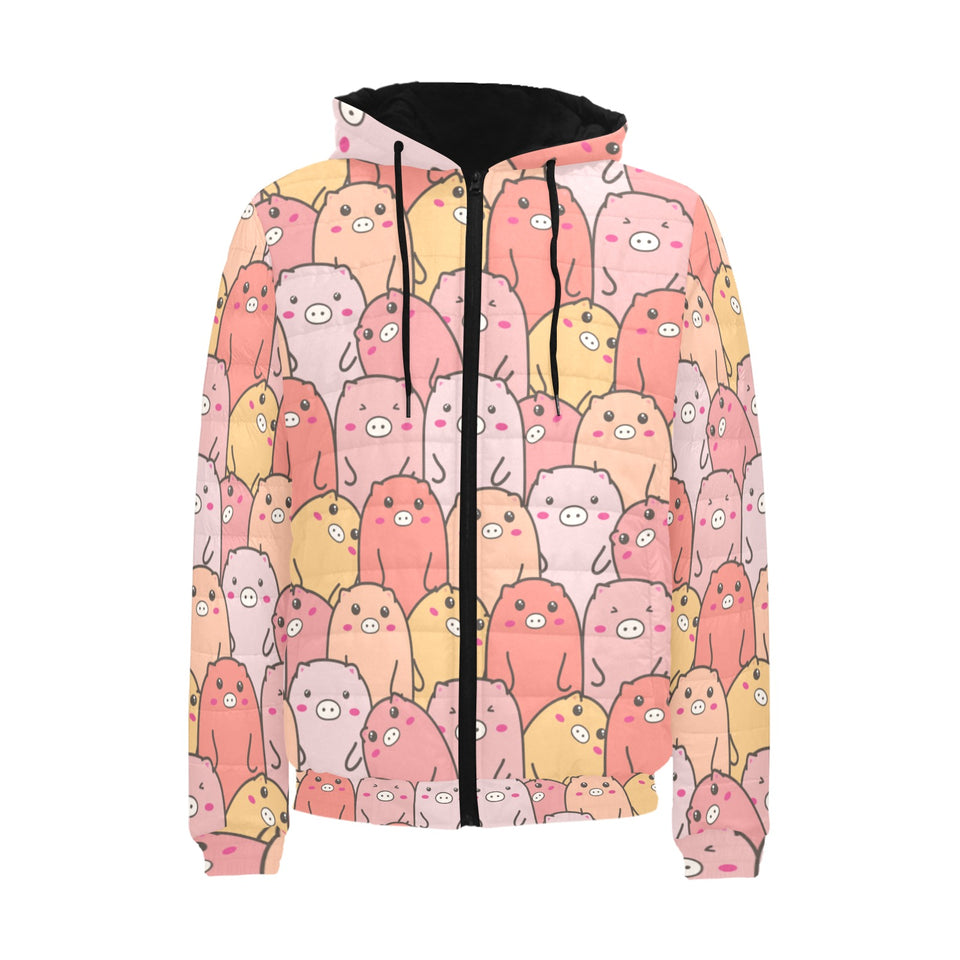 Pig Pattern Print Design 04 Men's Padded Hooded Jacket