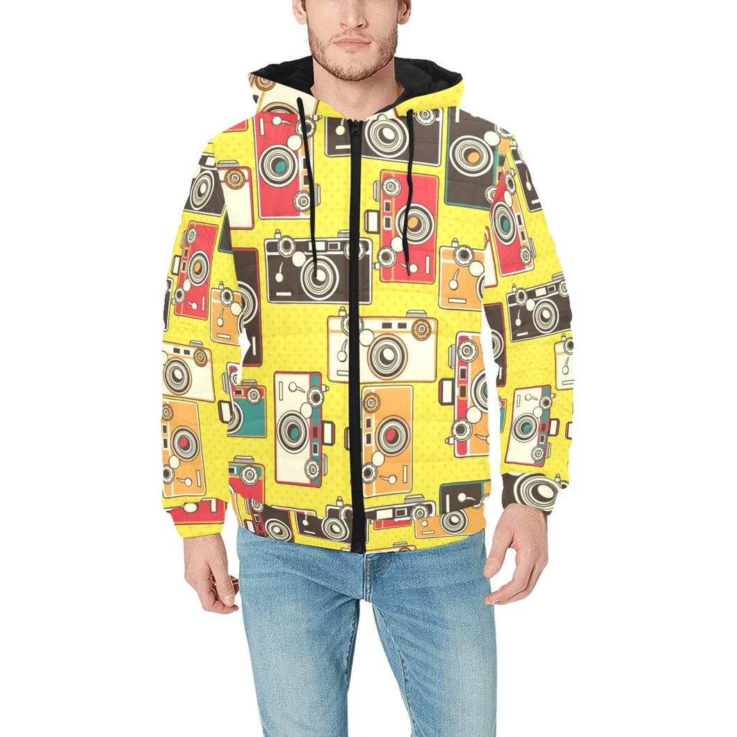 Camera Pattern Print Design 02 Men's Padded Hooded Jacket