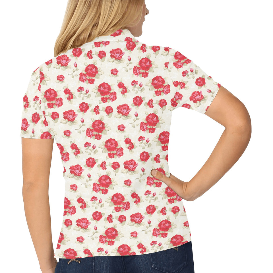 Rose Pattern Print Design 01 Women's All Over Print Polo Shirt