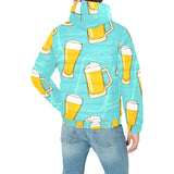 Beer pattern green background Men's Padded Hooded Jacket