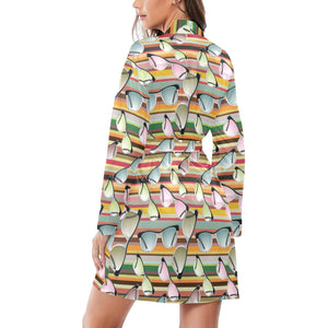 Sun Glasses Pattern Print Design 02 Women's Long Sleeve Belted Night Robe