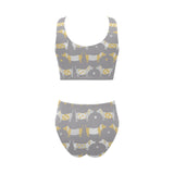 Cute dachshund dog pattern Chest Bowknot High Waisted Bikini Swimsuit