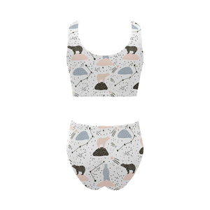 Polar bears star poka dot pattern Chest Bowknot High Waisted Bikini Swimsuit