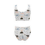 Polar bears star poka dot pattern Chest Bowknot High Waisted Bikini Swimsuit