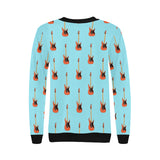 electric guitar pattern light blue background Women's Crew Neck Sweatshirt