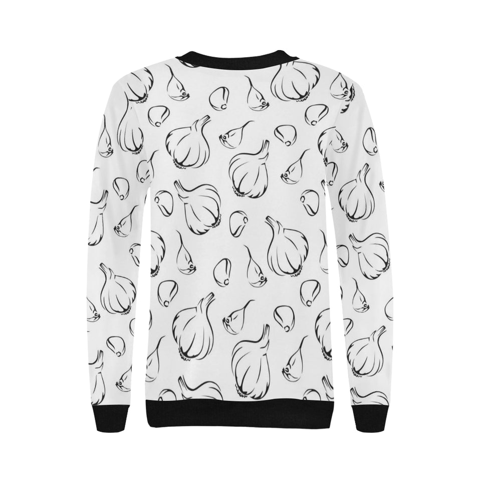 Garlic pattern black white Women's Crew Neck Sweatshirt