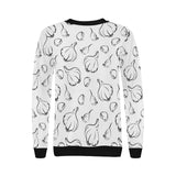 Garlic pattern black white Women's Crew Neck Sweatshirt
