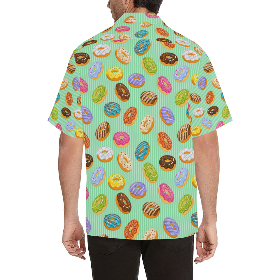 Colorful donut pattern green background Men's All Over Print Hawaiian Shirt
