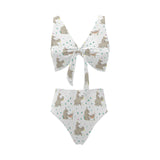 Cute Rhino pattern background Chest Bowknot High Waisted Bikini Swimsuit