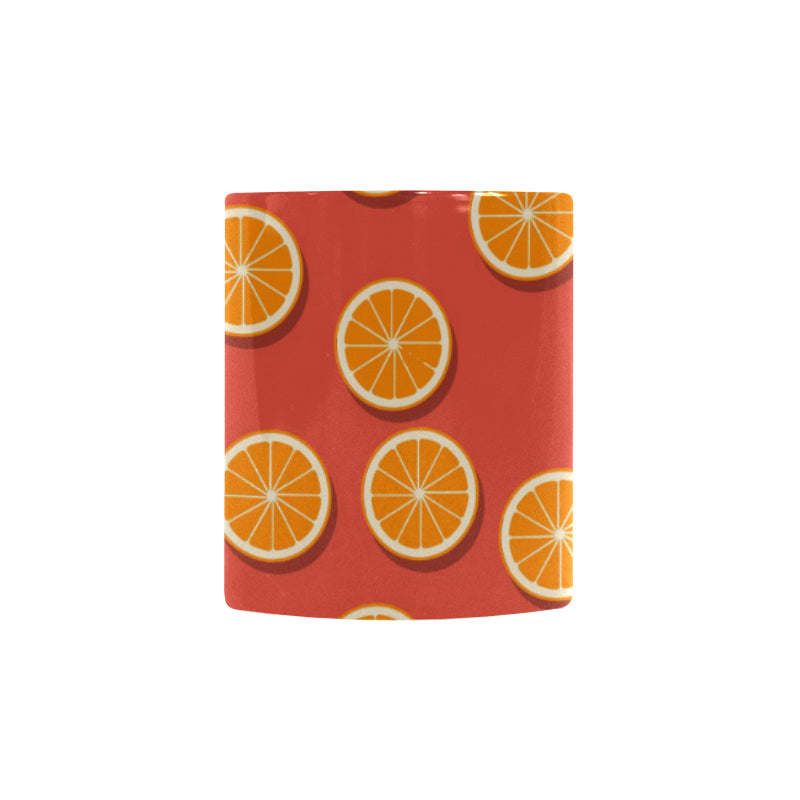 Oranges pattern red background Morphing Mug Heat Changing Mug