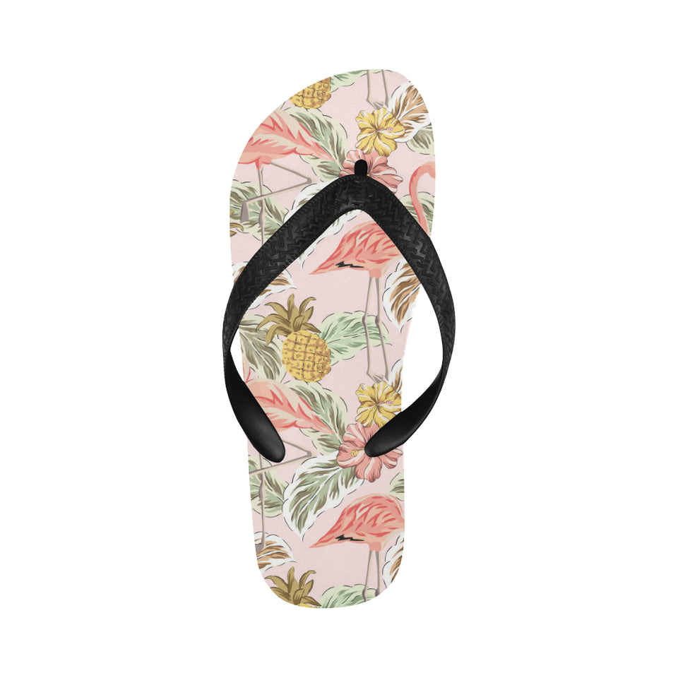 Pink flamingo birds pineapples hibiscus flower pat Unisex Flip Flops