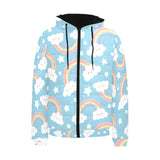 Cute rainbow clound star pattern blue background Men's Padded Hooded Jacket