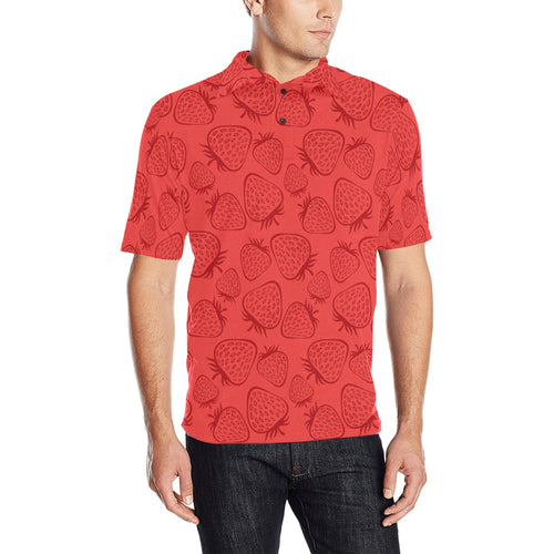 strawberry pattern red background Men's All Over Print Polo Shirt
