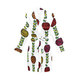 colorful apples leave zebra stripe Women's Long Sleeve Belted Night Robe