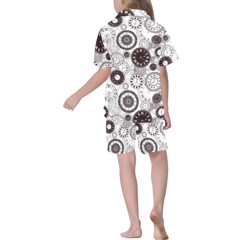 Classic vintage clock pattern Kids' Boys' Girls' V-Neck Short Pajama Set