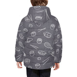 sushi pattern black background Kids' Boys' Girls' Padded Hooded Jacket