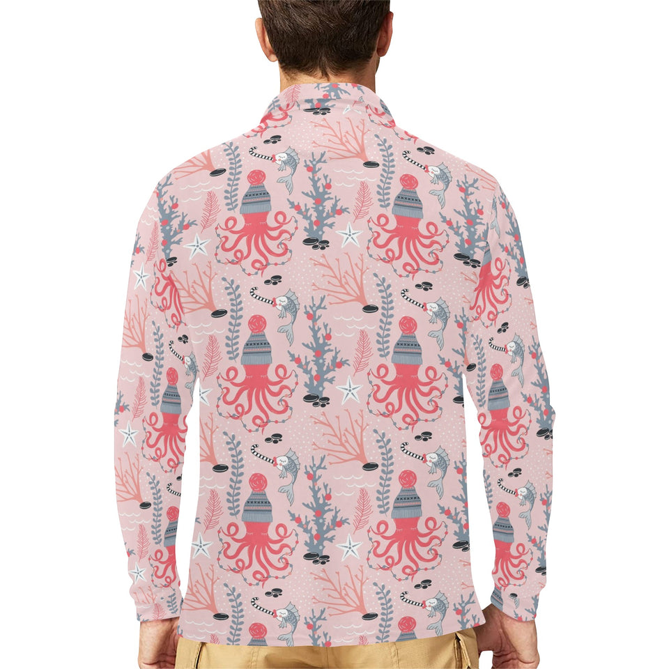 Octopus winter hat garland Fish candy Seaweed Cora Men's Long Sleeve Polo Shirt