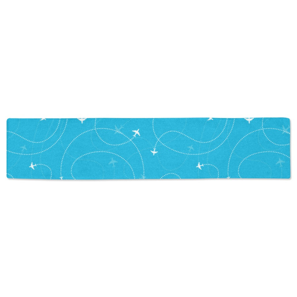 Airplane destinations blue background Table Runner