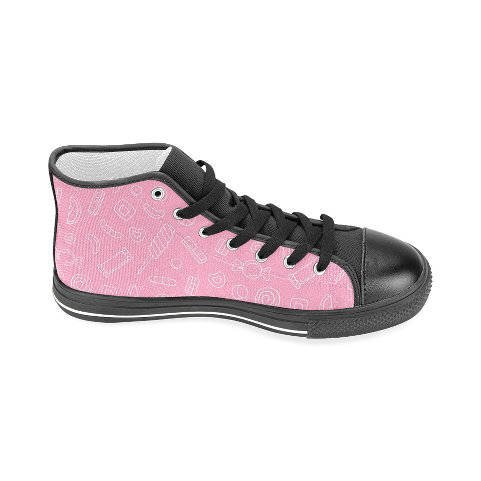 Sweet candy pink background Men's High Top Canvas Shoes Black