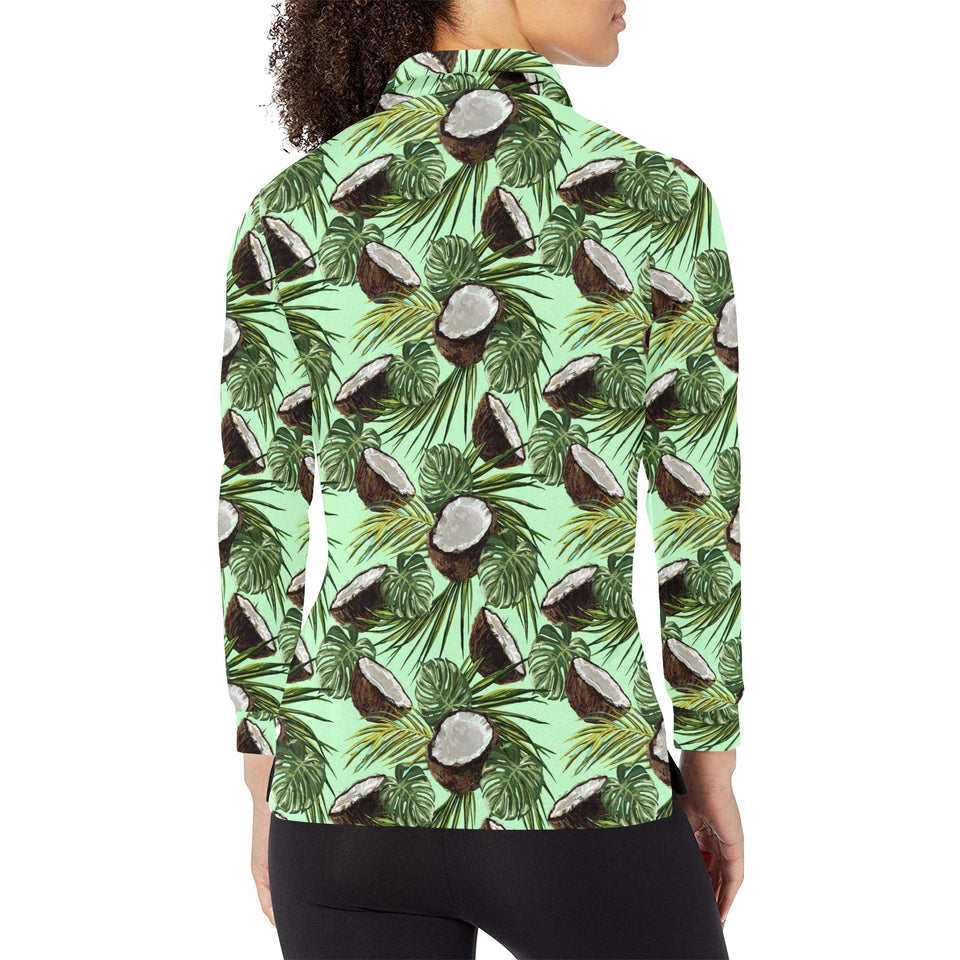 Coconut Pattern Print Design 02 Women's Long Sleeve Polo Shirt