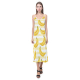 Banana pattern blackground V-Neck Open Fork Long Dress
