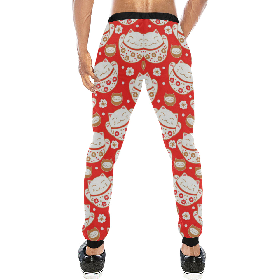 Cute Maneki neko cat red background Unisex Casual Sweatpants