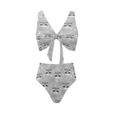 Cute raccoons leaves dot Chest Bowknot High Waisted Bikini Swimsuit