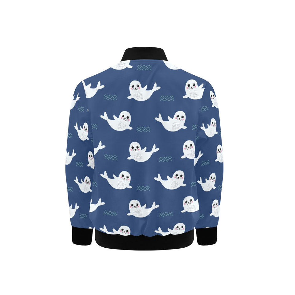 Cute white baby sea lion seal pattern Kids' Boys' Girls' Bomber Jacket